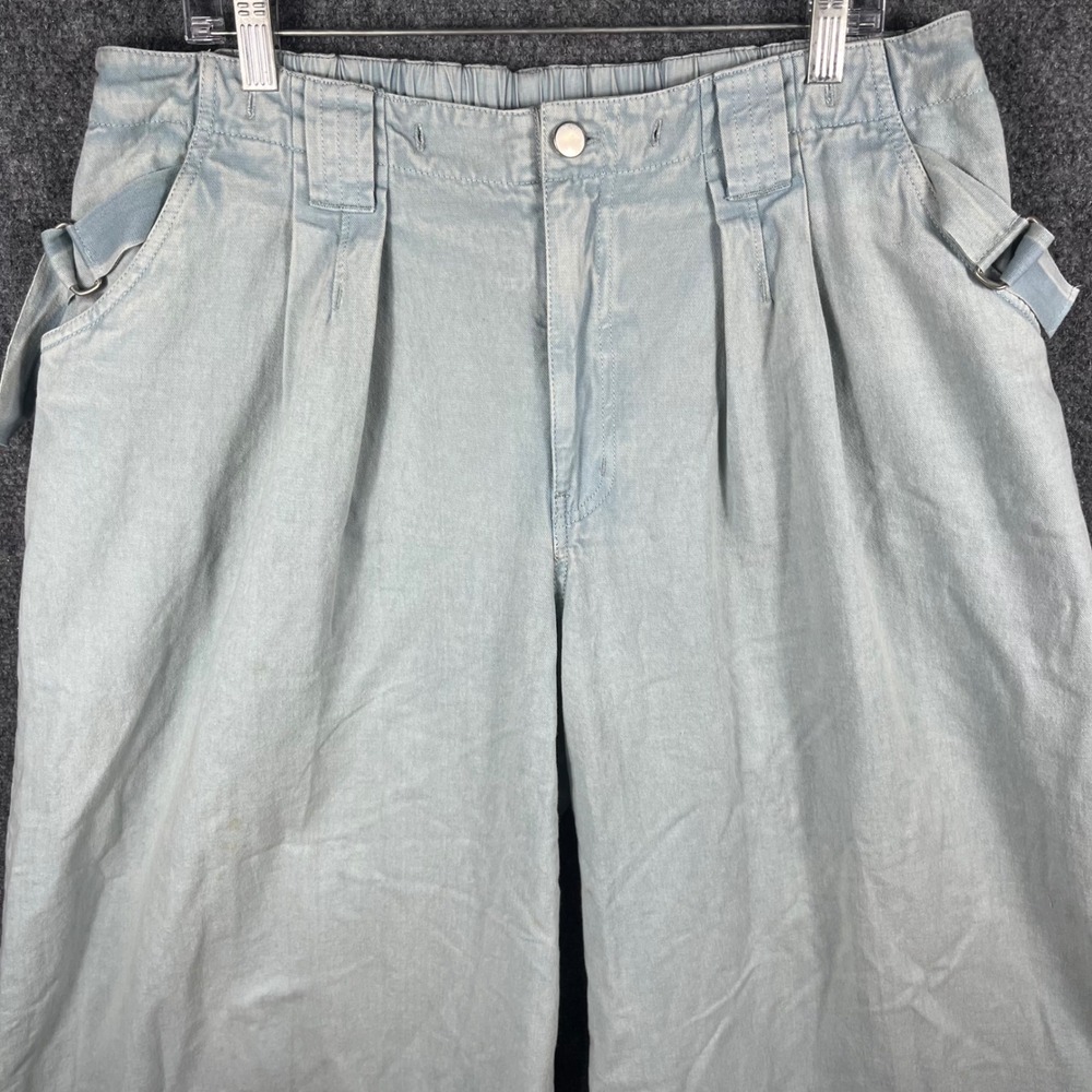 Free People Wide Leg Pants Women XL Light Wash Blue Cotton D-Ring OB2201452 - Picture 2 of 12